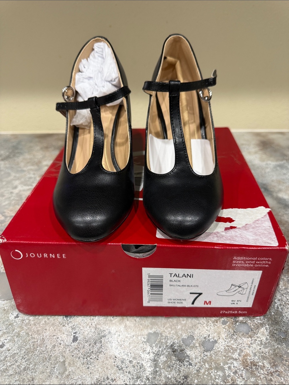 Journee Collection Black T-Strap Round Toe Heels